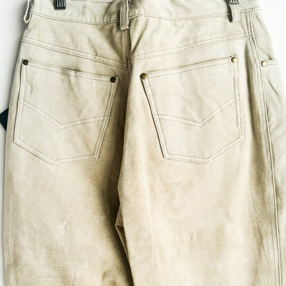 Nuage Light Beige Suede Straight Leg Jeans Pants 12 NWT - Picture 3 of 5